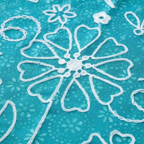 Pioneer Woman Mazie Shower Curtain Embroidered Floral White Teal Blue Bath Gift - Picture 3 of 4